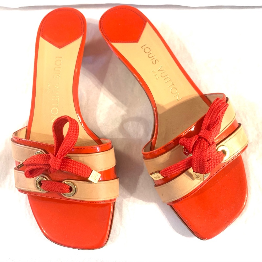 Louis Vuitton orange Leather Kitten Heel Sandal 6 y2k